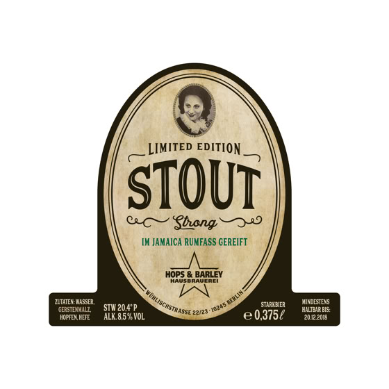 Flaschenetikett für halbe Champagnerflasche › Stout Strong | Hops & Barley Hausbrauerei, Berlin