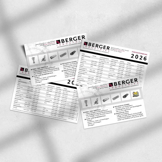 Werbeflyer DIN A6 › Portfolio und Ferientermine | Berger Industries, Troisdorf